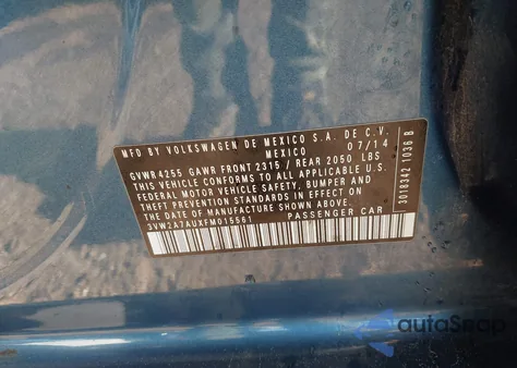 2015 Volkswagen Golf Tdi S 4-Door z USA, uszkodzony, nr VIN 3VW2A7AUXFM015561